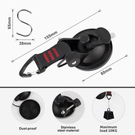 EFUTURETIME 4 Suction Cup Hooks Camping Suction Cup Anchor Extra Strong with 4 Pieces S Hooks Stainless Steel Multifunctional Suction Cup Holder for Roof Tent Car, Motorhome, Outdoor, Awning, Supports