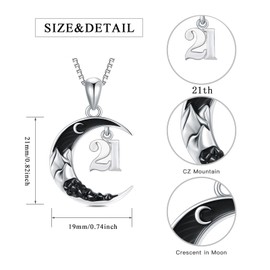 Flpruy Sterling Silver 21th Birthday Gifts for Women Girls Crescent Moon Pendant Necklace Black Gothic Jewelry Christmas Gifts for Women