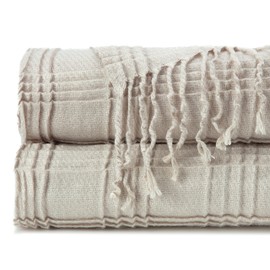 Chanasya Pleated Solid Plaid Acrylic Throw Blanket with Tassels - Lightweight and Super Soft Modern Woven Blanket for Couch, Home, Living Room, and Bedroom Décor (50x65 Inches) Light Taupe