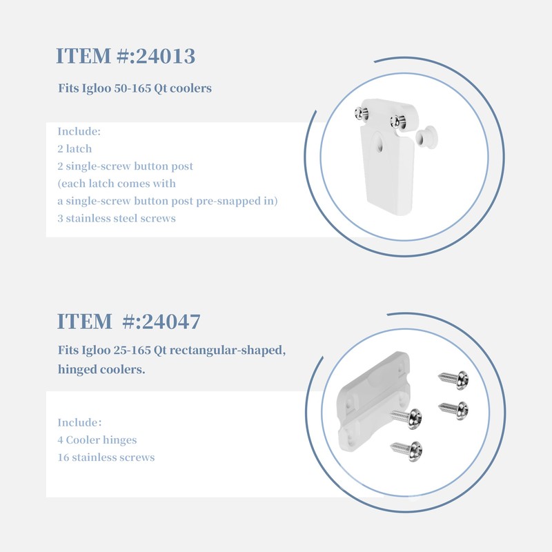 Replacement Parts Kit for Igloo Coolers - Plastic Hinges, Latches,
