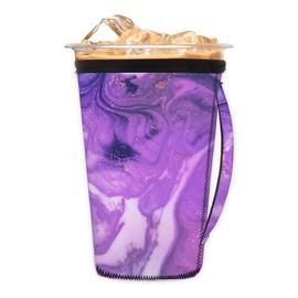 Eativisa Purple Art Reusable Iced Coffee Sleeves Insulator Sleeves with Handle for Cold Drinks Neoprene Cup Holder for Most Coffee 18-20oz