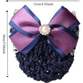 Women Snood Net Bow Barrette Hair Clip Bun Cover Satin Bow Barrette French Hair Clips Ribbon Flower Hair Accessories for Stewardess Restaurant Staff