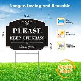Keep Off Grass Sign with Stake, Keep Dogs off Sign for Lawn, 2Pack-12.6"x9.5" Stay off Grass Signs, Don't Step on The Grass Sign, Double Sided Corrugated Plastic, UV Protected, Easy to Install