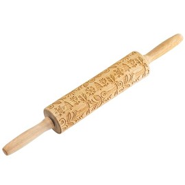 TableCraft Embossed Beech Wood Rolling Pin – 15.25 Inches, Snowflake Imprint for Holiday Baking, Durable Wood Rolling Pin for Cookies, Pastries & Fondant, Festive Carved Design, Handwash Recommended