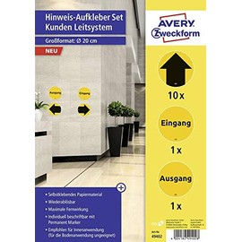 AVERY Zweckform Warning Sticker Arrows (Diameter 20 cm, 12 Warning Signs, 1 x Entrance and Exit Sign and 10 x Directional Arrows for Trade, Gastro, Company) 49402