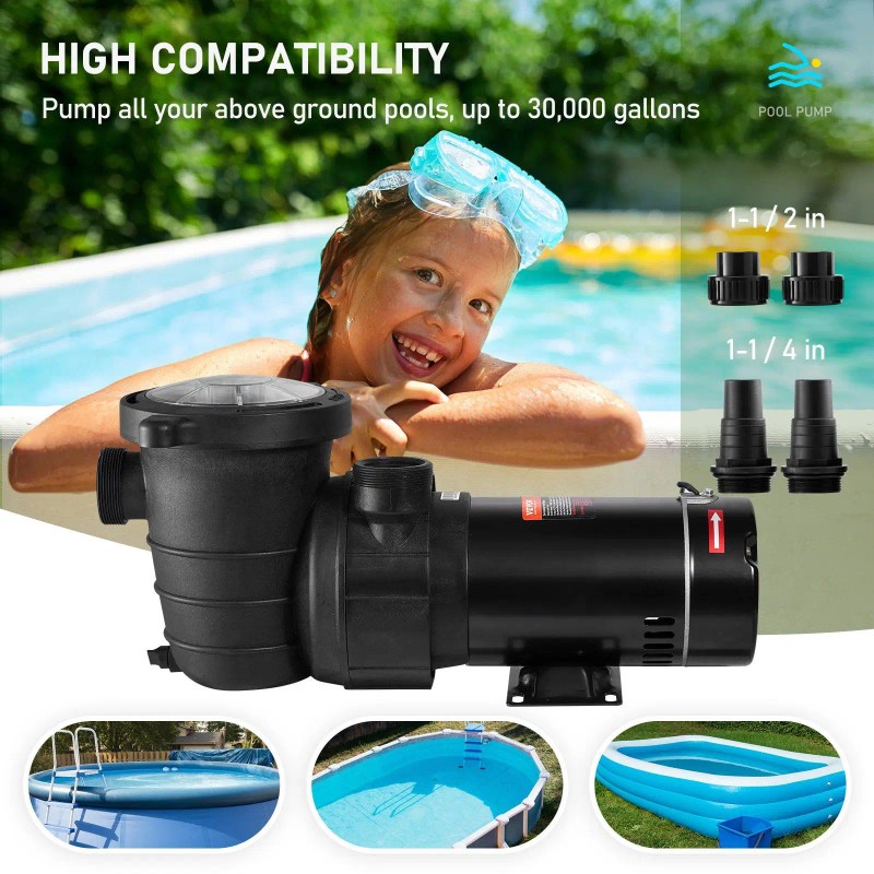 1.5HP 115V 1100W Single Speed Swimming Pool Pump Powerful Ground