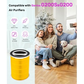 Byseacore G200/G200S Replacement Filter Compatible with Ganiza G200S/G200 Air Purifier, 3-stage Filtration with H13 HEPA Activated Carbon Filter, 2 Count,Yellow