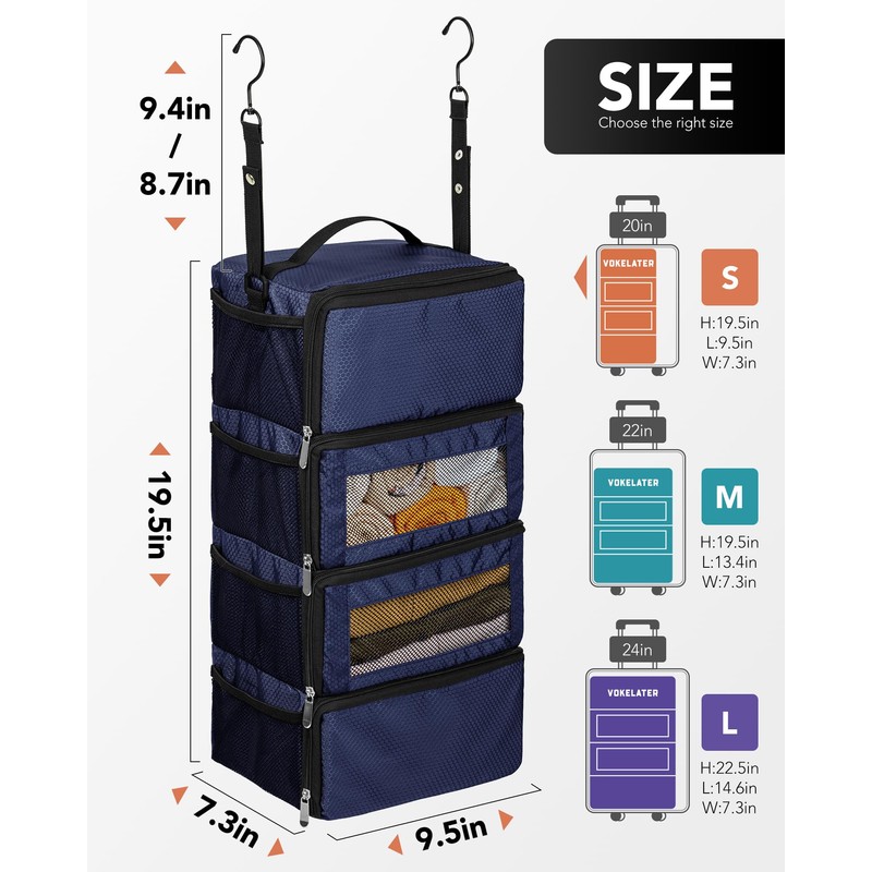 Vokelater Suitcase Organizer, Travel Luggage Organizer Hanging Shelves Packing Cube