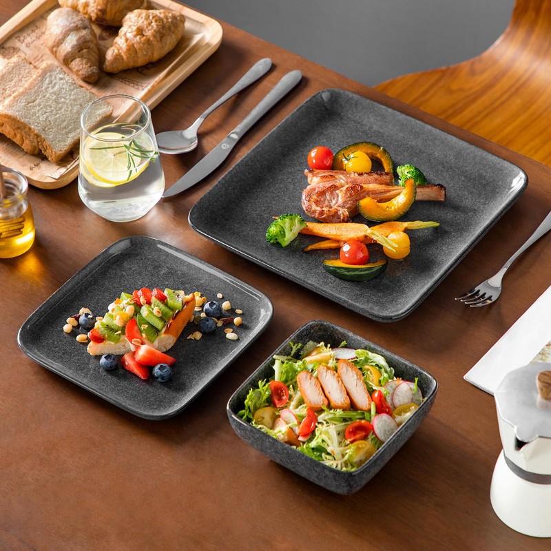 vancasso Stern Gray Dinner Set Square Reactive Glaze Tableware 12