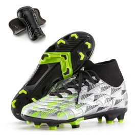 Boys Girls Soccer Cleats High Top Lightweight Training Football Shoes Little Big Kid Youth Firm Ground Athletic Outdoor Turf Indoor Lace Up Non-Slip Comfortable Durable Flexible Traction Breathable 11