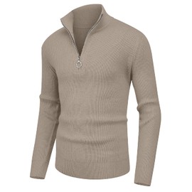 Sailwind Men's Soft Sweaters Quarter Zip Pullover Classic Ribbed Turtleneck Sweater Khaki