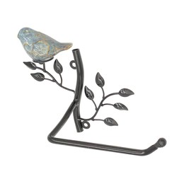 Owlgift Wall Mounted Metal Toilet Tissue Holder w/Ceramic Bird, Roll Organizer for Bathroom - Turquoise