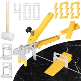 Tile Leveling System 1/8 Inch with Tile Plier and Rubber Hammer - 400Pcs Tile Spacers Leveling Clips and 100Pcs Reusable Wedges Tile Tools for Floor Wall Ceramic Tile Stone Installation - Yellow