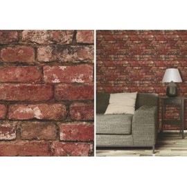 Fine Decor Red Rustic Brick Effect Feature Wallpaper
