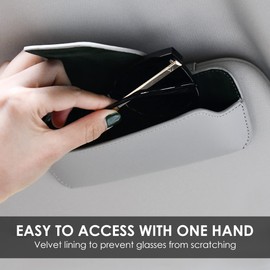 GELVTIC Sunglasses Holder for Car Visor Vegan Leather Glasses Case Auto Interior Visor Accessories (SH08-Grey)