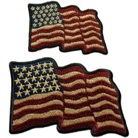 MILTACUSA Waving Distressed USA American Flag Patch [2PC Bundle- Iron on sew on - WF7,WF8]