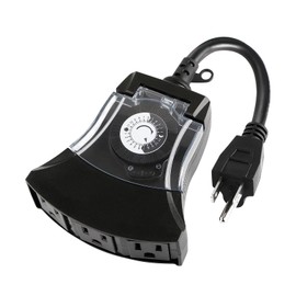 M EGA MEGACUBE Outdoor Timer Outlet Waterproof, 24 Hour Mechanical Timer Outlet for Home and Garden, 3 Grounded, 10A 3/4HP, Black, 1 Pack