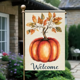 BlissYard Thanksgiving Fall Garden Flag 12x18 Inch Welcome Pumpkin Tree Outdoor Flag Double Sided Autumn Yard Banner with Leaves Decor for Porch Lawn Patio Harvest Farmhouse