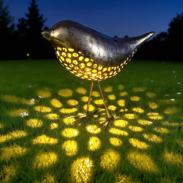 Solar Garden Statue Bird Light, Outdoor Metal Figurine Decoration for