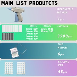 Mini Stitch Gun Speedy Fixer with 6 Needles for Clothing and Quilt Holder, 3500 Pcs(1500 White 5mm & 1500 Black 5mm & 200 10mm & 20/30/40/mm Each 100) Fasteners, Tagging Gun for Clothes, Gray