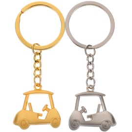 2Pcs Golf Keychain Metal Golf Cart Key Chain Golf Cart Pendant Key Ring Bag Charms Hanging for Golfer Golf Lover Father Present Golden Silver