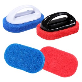 Pamtns Pack of 4 Cleaning Sponge with Handle Cleaning Brush Sponge Brush Hand Brush Pool Sponge Brushes Pool Cleaning Hand Scrub Multifunctional Kitchen Sponge Cleaning Accessories