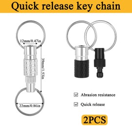 InnoHHustle Pack of 2 Removable Key Chains Quick Release Key Rings with Double Key Ring Pull Apart Key Ring for Car Key Chain Accessories Lock Holder, Silver, black