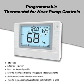 Super Programmable Thermostat for Home，2 Heat/1 Cool Heat Pump Or 1 Heat/1 Cool Conventional Systems, White Backlight