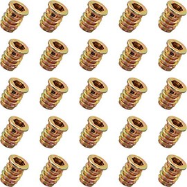 YoiYee Heavy Duty Wood Furniture M6 x 15mm Threaded Insert Nuts Interface Hex Socket Drive Zinc Yellow Passivated - 25pcs