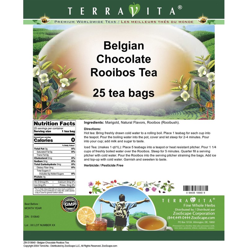 Belgian Chocolate Rooibos Tea (25 tea bags, ZIN: 510640)