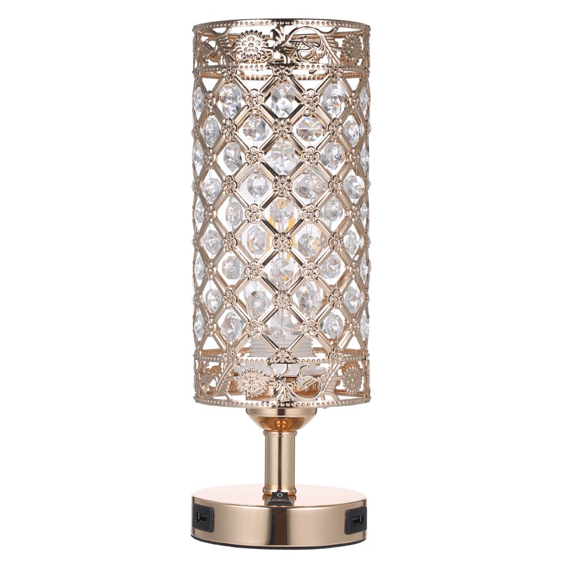 Tomshine Crystal Bedside Table Lamp Decorative Desk Light with Dual