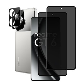 MiRowy 4 Pack Tempered Screen Protector for Realme GT 6, 9H Anti-Spy Privacy Screen Protection Film and Camera Protector, Anti-Scratch Anti Spy Film for Realme GT 6