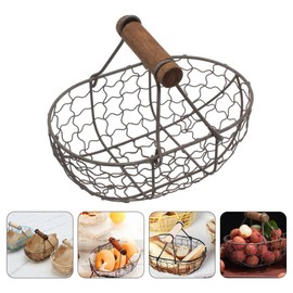 Angoily Wire Egg Basket with Wooden Handle Egg Collection Basket in Country Vintage Style - Storage Basket Wire Vegetable Container for Carrying Collecting Chicken Eggs