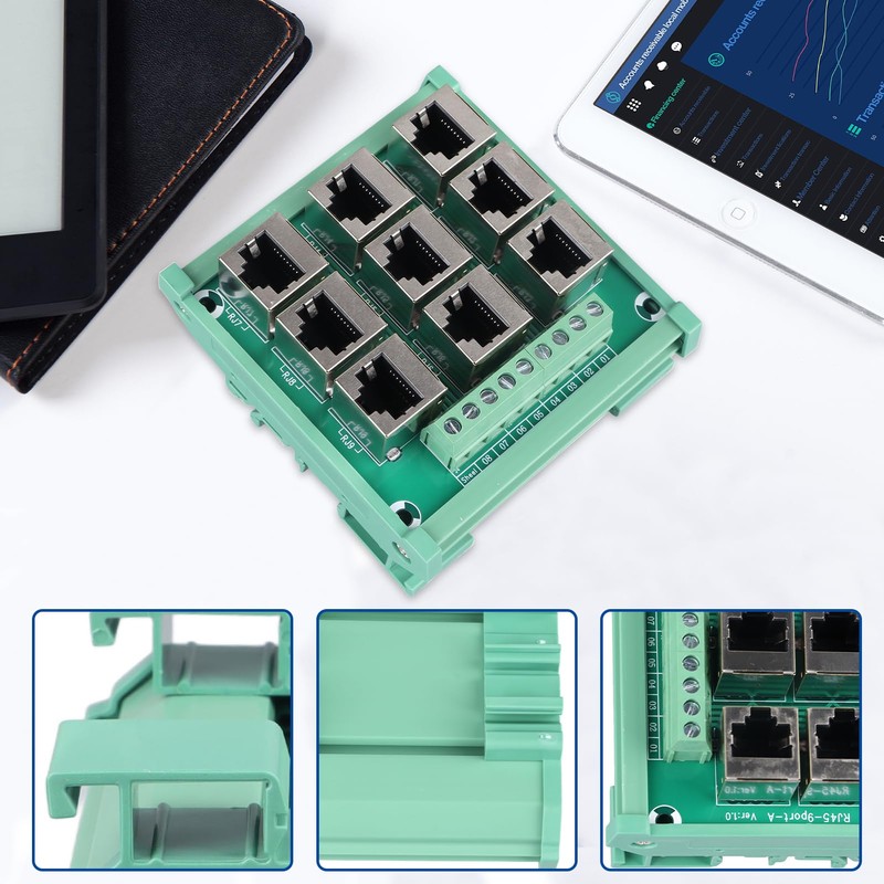 RJ45 8p8c Jack 9-Way Buss Board, Din Rail Mount Ethernet