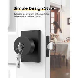 Goldenwarm Keyed-Alike Exterior Door Knob with Key, Zinc Alloy Matte Black Door Knob Exterior, Locking Doorknob with Lock and Key, Bedroom (1 Pack)