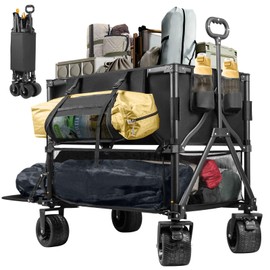 UNITON Double Decker Wagon 600lb Capacity & 400L Collapsible Sports Wagon with Big Wheels 54" Extended Utility Folding Cart for Camping Fishing & Outdoor Use
