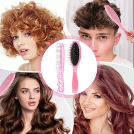 2Pcs Wig Brush Doll Hair Brush Set for Girls and Women, Portable Mini Hairbrush for Synthetic Wig Dolls Hair, Stainless Steel Metal Bristle Comb Hair Accessories for Women, 2 Styles (Pink)