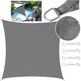 LEcylankEr Sun Shade Sail 3x3m Square PES Polyester Waterproof Sail Shade with Accessories 95% UV Block Shade Sails Sun Shades for Garden Outdoor Patio Pergola Balcony (dark grey, 3 x 3 m)