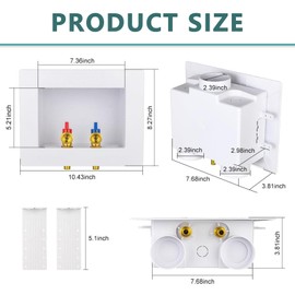 Washing Machine Outlet Box, Niikappu 1/2 Inch Pex Crimp Inlet x 3/4 Inch MHT Outlet Connection, Washer Box with Double Drains, with Stainless Steel Water Hammer Arrestor