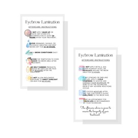 Eyebrow Lamination Aftercare Instruction Cards | Physical Printed 2 x 3.5” inches Business Card Size | Starter Lift Kit with Tint at home diy aftercare supplies | White with Icons Design