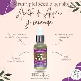 Serum Facial Para Piel Seca, Joven o Sensible - Nutritivo y Reparador - Con Aceite de Argán, Lavanda, Aguacate, Vitamina E, Coenzima Q10 y Oro - Uso Día y Noche