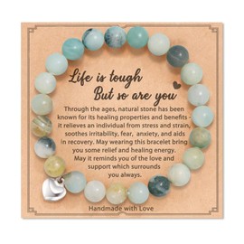 Joalpysm Life is Tough But So are You Gifts with Card, Natural Healing Stone Bracelets for Womens, Inspiring Strength Anxiety Bracelet for Friends Sister Girls