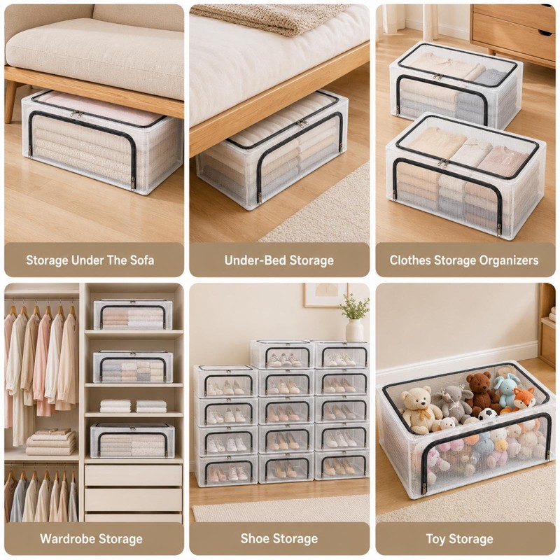 25L Under-Bed Storage Box Transparent PVC Storage Boxes with Lids