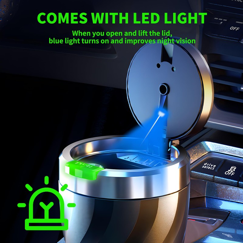 Car Ashtray with Lid, Portable Stainless Steel Ashtray Car with