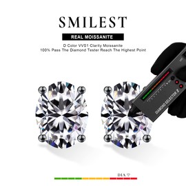1-4 Carat Oval Cut Moissanite Earrings for Women, D Color VVS1 Clarity Brilliant Lab Created Diamond Earrings Black Gun Plated S925 Sterling Silver 4-Prong Moissanite Stud Earrings for Women Men, 5*7MM-2ct.tw(1ct*2), Sterling Silver, Moissanite