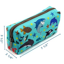 LParkin Sea Life Dolphin Shark Canvas Pencil Case Pen Bag Pouch Stationary Case Makeup Cosmetic Bag Gadget Box