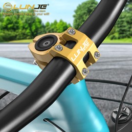 LUNJE Bike Stem, 31.8mm MTB Stem, 45mm Short Bike Stem, Sandblasted Matte Finish, CNC 6061-T6 Aluminum Alloy with Anodized Coating, Corrosion-Resistant for Mountain/Road/BMX Bikes (Gold)