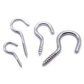 J Clarke Marine 10pcs Stainless Steel Cup Hooks A4 316 Non Rust SS Ceiling self Taping Screw Hook (3.3mm x 50mm)