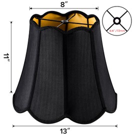 GOSO Wavy Floral Scalloped Lamp Shade Replacement，8"×13"×11" Spider Medium Black Lampshade for Table Lamps and Floor Lamps for Bedroom,Art Deco Elegant Faux Silk Shade Petal Edge,Easy Assembly