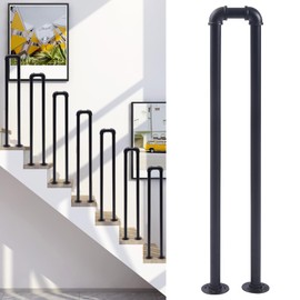 U-Shaped Stair Handrail,Stair Handrail Matte Industrial Railing Non-Slip Safety for Stairs Porch Garden Loft Corridor Villa Hotel Elderly Children's Support Poles Black
